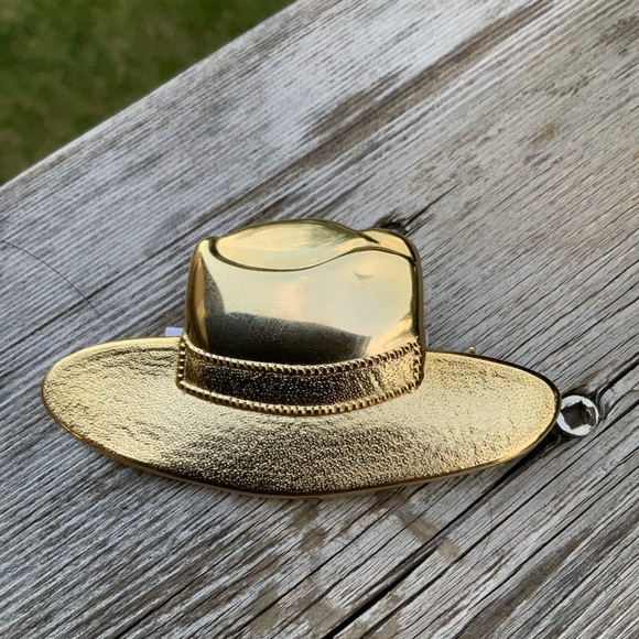 Vintage Western Gold Large Cowboy Hat Southern Brooch Pin Accessory Like New - Picture 3 of 10